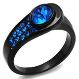 TK2279 - Stainless Steel Ring IP Black(Ion Plating) Women Top Grade Crystal Capri Blue