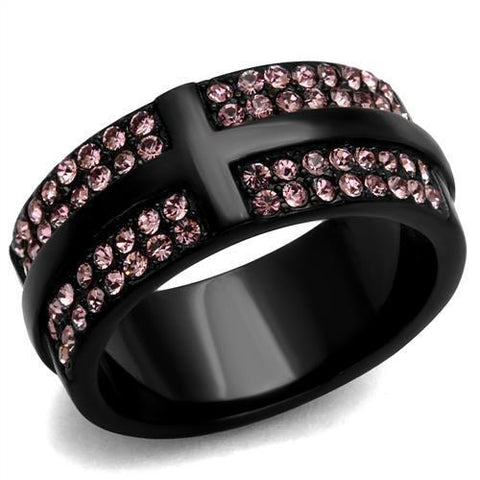TK2280 - Stainless Steel Ring IP Black(Ion Plating) Women Top Grade Crystal Light Amethyst
