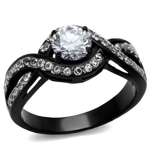 TK2282 - Stainless Steel Ring Two-Tone IP Black (Ion Plating) Women AAA Grade CZ Clear