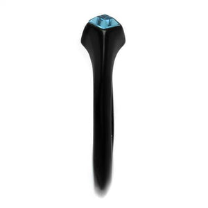 TK2284 - Stainless Steel Ring IP Black(Ion Plating) Women Top Grade Crystal Sea Blue