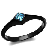 TK2284 - Stainless Steel Ring IP Black(Ion Plating) Women Top Grade Crystal Sea Blue