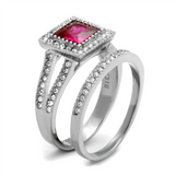 TK2293 - Stainless Steel Ring High polished (no plating) Women AAA Grade CZ Ruby