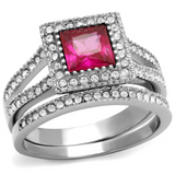 TK2293 - Stainless Steel Ring High polished (no plating) Women AAA Grade CZ Ruby