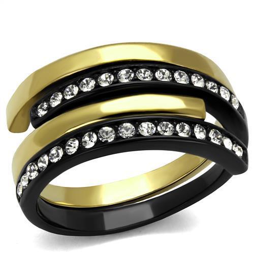 TK2298 - Stainless Steel Ring IP Gold+ IP Black (Ion Plating) Women Top Grade Crystal Clear