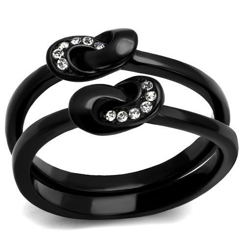 TK2300 - Stainless Steel Ring IP Black(Ion Plating) Women Top Grade Crystal Clear
