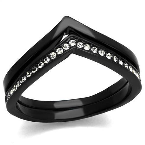 TK2302 - Stainless Steel Ring IP Black(Ion Plating) Women Top Grade Crystal Clear