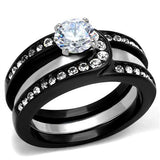 TK2303 - Stainless Steel Ring Two-Tone IP Black (Ion Plating) Women AAA Grade CZ Clear