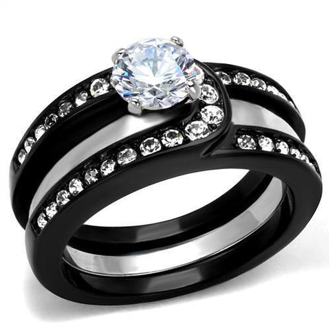 TK2303 - Stainless Steel Ring Two-Tone IP Black (Ion Plating) Women AAA Grade CZ Clear