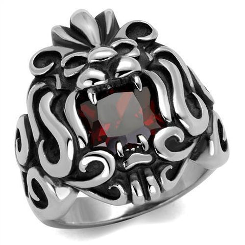 TK2339 - High polished (no plating) Stainless Steel Ring with AAA Grade CZ  in Garnet