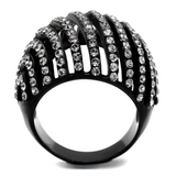 TK2345 - Stainless Steel Ring IP Black(Ion Plating) Women Top Grade Crystal Black Diamond