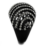 TK2345 - Stainless Steel Ring IP Black(Ion Plating) Women Top Grade Crystal Black Diamond