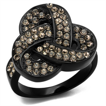 TK2347 - Stainless Steel Ring IP Black(Ion Plating) Women Top Grade Crystal Light Smoked