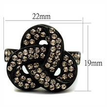 TK2347 - Stainless Steel Ring IP Black(Ion Plating) Women Top Grade Crystal Light Smoked