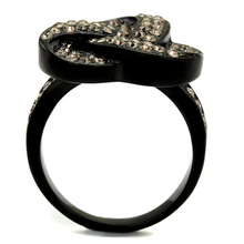 TK2347 - Stainless Steel Ring IP Black(Ion Plating) Women Top Grade Crystal Light Smoked