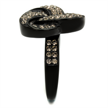 TK2347 - Stainless Steel Ring IP Black(Ion Plating) Women Top Grade Crystal Light Smoked