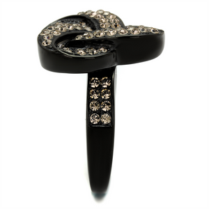 TK2347 - Stainless Steel Ring IP Black(Ion Plating) Women Top Grade Crystal Light Smoked