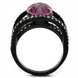 TK2348 - Stainless Steel Ring IP Black(Ion Plating) Women Top Grade Crystal Amethyst