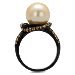 TK2349 - Stainless Steel Ring IP Black(Ion Plating) Women Synthetic Topaz