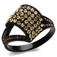 TK2351 - Stainless Steel Ring IP Black(Ion Plating) Women Top Grade Crystal Smoked Quartz