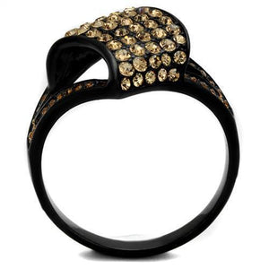 TK2351 - Stainless Steel Ring IP Black(Ion Plating) Women Top Grade Crystal Smoked Quartz