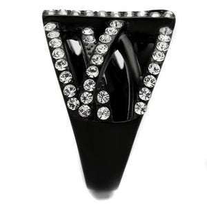 TK2354 - Stainless Steel Ring IP Black(Ion Plating) Women Top Grade Crystal Clear