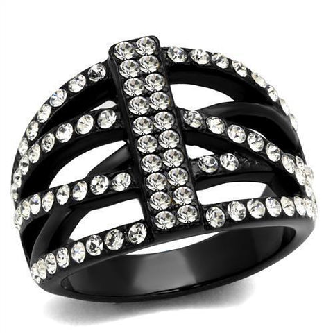 TK2354 - Stainless Steel Ring IP Black(Ion Plating) Women Top Grade Crystal Clear