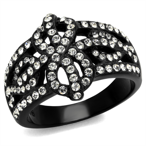 TK2363 - Stainless Steel Ring IP Black(Ion Plating) Women Top Grade Crystal Clear
