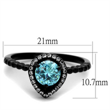 TK2364 - Stainless Steel Ring IP Black(Ion Plating) Women AAA Grade CZ Sea Blue