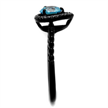 TK2364 - Stainless Steel Ring IP Black(Ion Plating) Women AAA Grade CZ Sea Blue