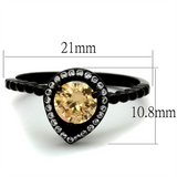 TK2365 - Stainless Steel Ring IP Black(Ion Plating) Women AAA Grade CZ Champagne