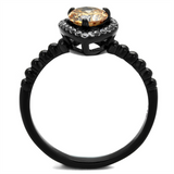 TK2365 - Stainless Steel Ring IP Black(Ion Plating) Women AAA Grade CZ Champagne