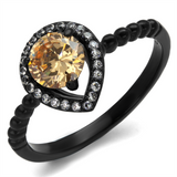 TK2365 - Stainless Steel Ring IP Black(Ion Plating) Women AAA Grade CZ Champagne