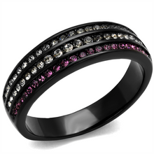TK2366 - Stainless Steel Ring IP Black(Ion Plating) Women Top Grade Crystal Amethyst