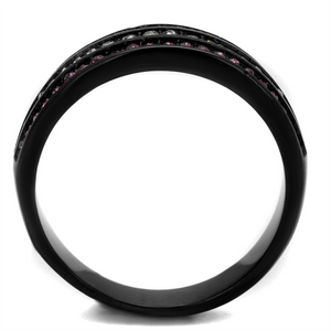 TK2366 - Stainless Steel Ring IP Black(Ion Plating) Women Top Grade Crystal Amethyst