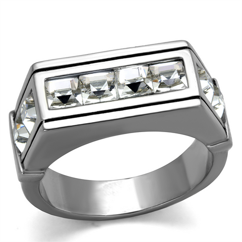 TK2376 - Stainless Steel Ring High polished (no plating) Men Top Grade Crystal Clear
