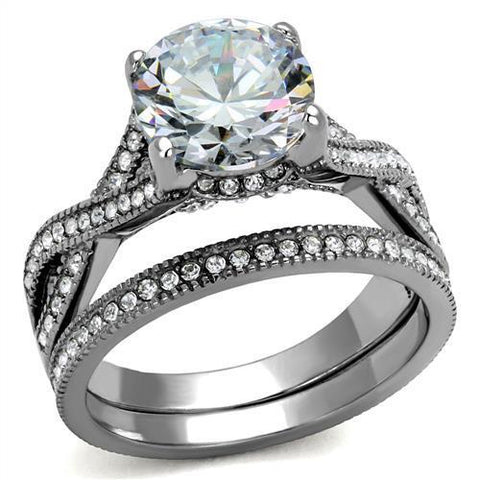TK2478 - Stainless Steel Ring High polished (no plating) Women AAA Grade CZ Clear