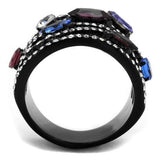 TK2480 - Stainless Steel Ring IP Black(Ion Plating) Women Top Grade Crystal Multi Color