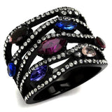 TK2480 - Stainless Steel Ring IP Black(Ion Plating) Women Top Grade Crystal Multi Color