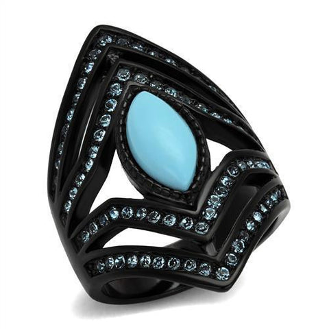 TK2482 - Stainless Steel Ring IP Black(Ion Plating) Women Synthetic Sea Blue