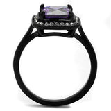 TK2487 - Stainless Steel Ring IP Black(Ion Plating) Women AAA Grade CZ Amethyst