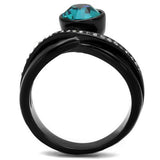 TK2488 - Stainless Steel Ring IP Black(Ion Plating) Women Top Grade Crystal Blue Zircon