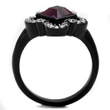 TK2489 - Stainless Steel Ring Two-Tone IP Black Women Top Grade Crystal Fuchsia