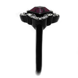 TK2489 - Stainless Steel Ring Two-Tone IP Black Women Top Grade Crystal Fuchsia