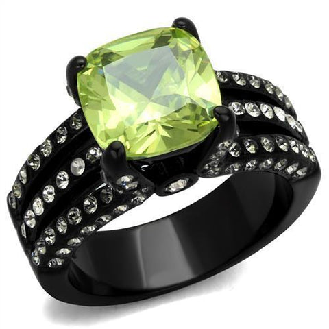 TK2491 - Stainless Steel Ring IP Black(Ion Plating) Women AAA Grade CZ Apple Green color