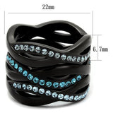 TK2492 - Stainless Steel Ring IP Black(Ion Plating) Women Top Grade Crystal Sea Blue