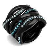 TK2492 - Stainless Steel Ring IP Black(Ion Plating) Women Top Grade Crystal Sea Blue