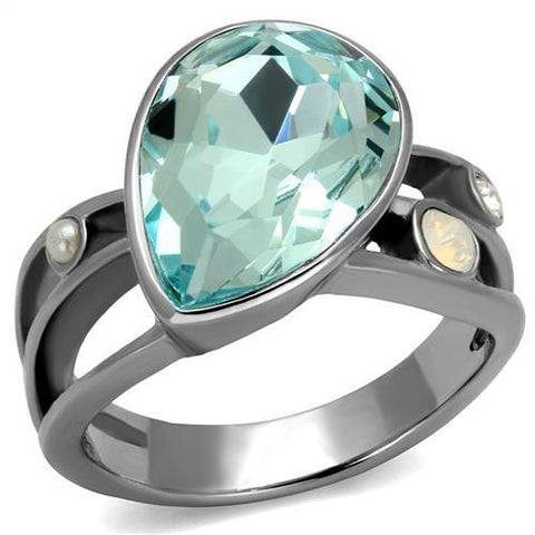 TK2502 - Stainless Steel Ring High polished (no plating) Women Top Grade Crystal Sea Blue