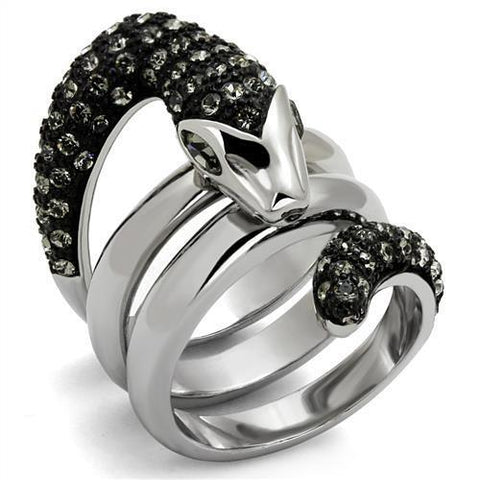 TK2511 - Stainless Steel Ring Two-Tone IP Black (Ion Plating) Unisex Top Grade Crystal Black Diamond