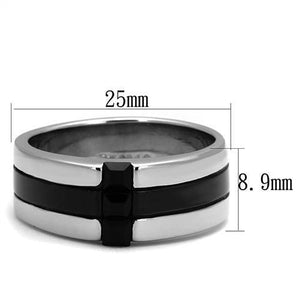 TK2516 - Stainless Steel Ring High polished (no plating) Men Top Grade Crystal Jet