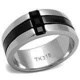TK2516 - Stainless Steel Ring High polished (no plating) Men Top Grade Crystal Jet